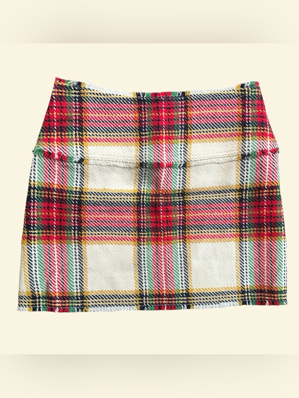 J.Crew Vintage Plaid 100% Wool Mini Skirt - Red & Cream SZ (6)